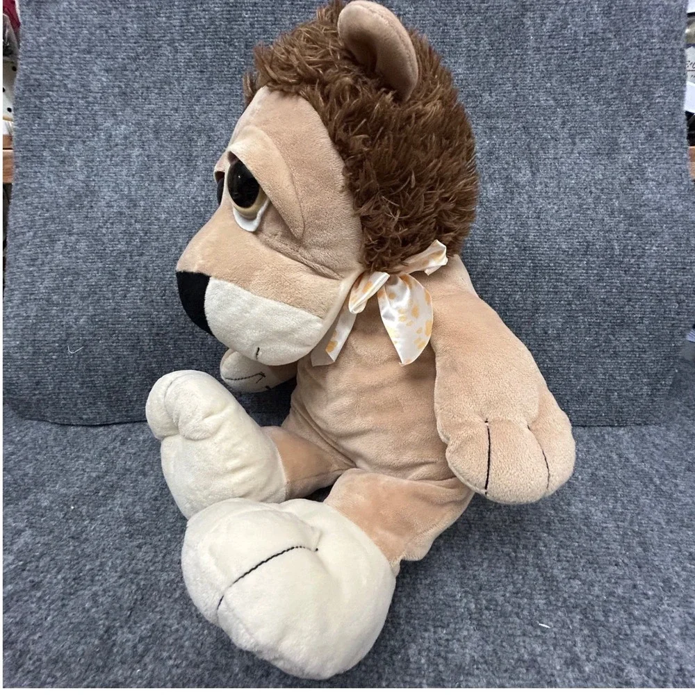 Large Plush Lion Stuffed Animal Big Eyes Shaggy Mane Tan Brown 15 Inch